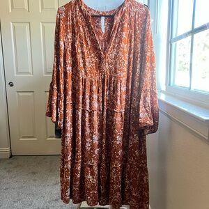 Floral Rusty Orange Colored Dress